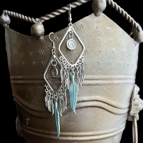 Handmade Patina Celestial Boho Earrings - Picture 2 of 7